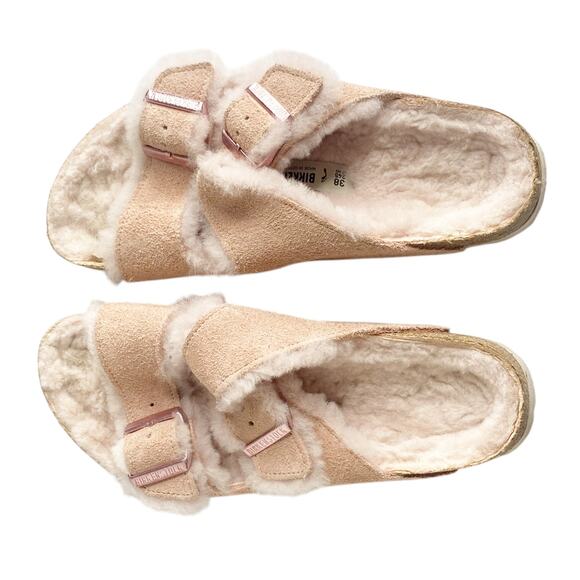 Birkenstock Shoes - Birkenstock Arizona Shearling Fur Cozy Sandal Blush Rose Pink 7